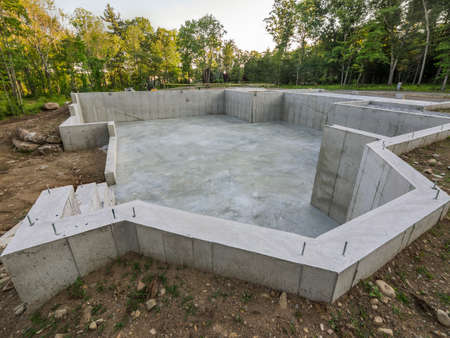 Concrete foundation for a new houseの写真素材