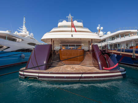 Rear view of super yacht in Antibes, Franceの写真素材