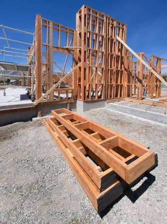 Framing of a new house under constructionの写真素材