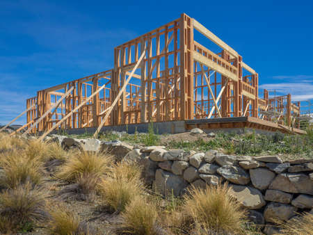 Framing of a new house under constructionの写真素材