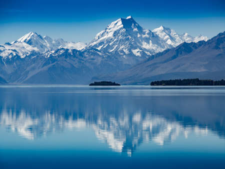 Mt. Hood reflection in calm lake, New Zealandの写真素材