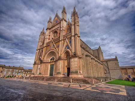 Facade details of the opulent and monumental Orvieto, Italyの写真素材