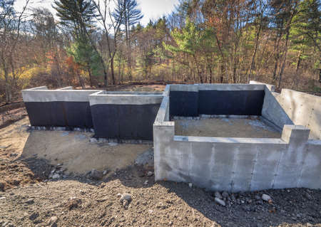 Concrete foundation for a new houseの写真素材