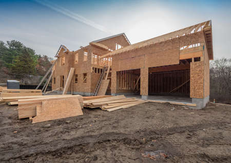 New house construction framing siteの写真素材