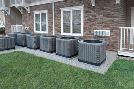 Outdoor air conditioning and heat pump unitsの写真素材