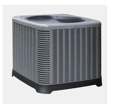 Outdoor air conditioning and heat pump unit, silhouetted on white with pathの写真素材