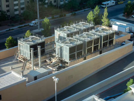 HVAC Air Chillers on Rooftop Units of Air Conditioner for Large Industry Air Cooling systemの写真素材