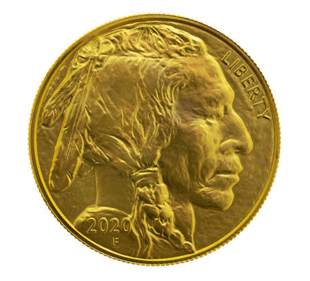 Gold American Indian head $ 50. 1 oz. coin, isolatedの写真素材