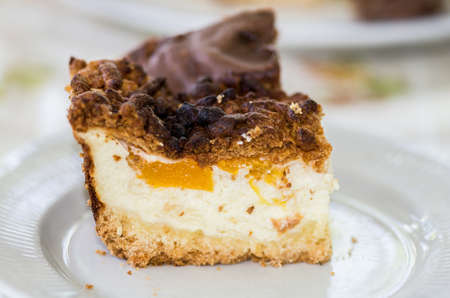 piece of cheesecake cake with chocolate icing
