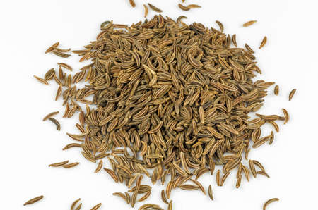 cumin seeds seasoning for meals and soups on a white background