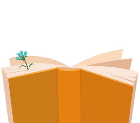 Open book with flower bookmark on white backgroundのイラスト素材
