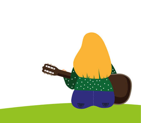 Woman playing guitar sitting with her back to the viewerのイラスト素材