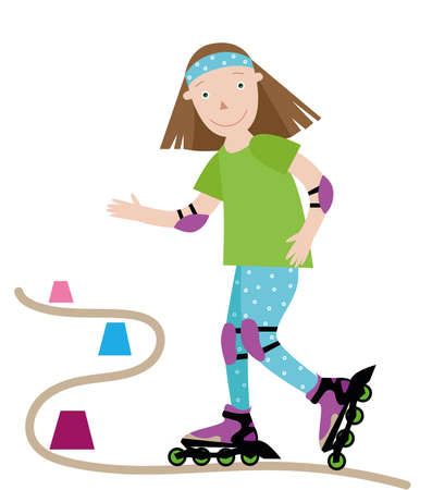 girl skates on roller skatesのイラスト素材