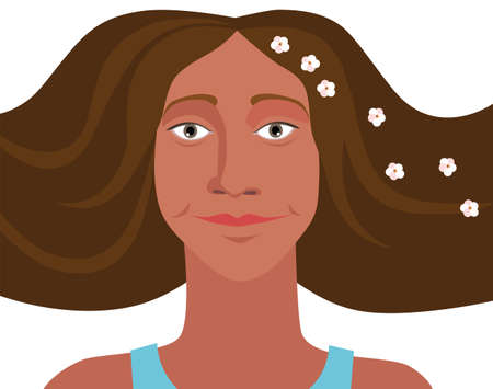 Beautiful young woman looks in front of her and smilesのイラスト素材