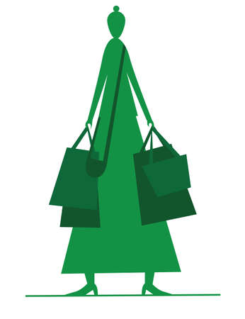 Stylized figure of a woman with shopping on a white backgroundのイラスト素材