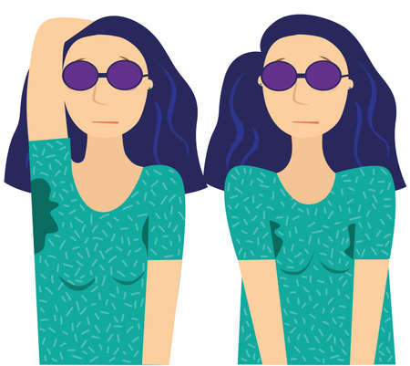 Young woman in a t-shirt with sweaty armpitsのイラスト素材