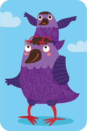 Cartoon birds. Mom holds a baby around her neckのイラスト素材