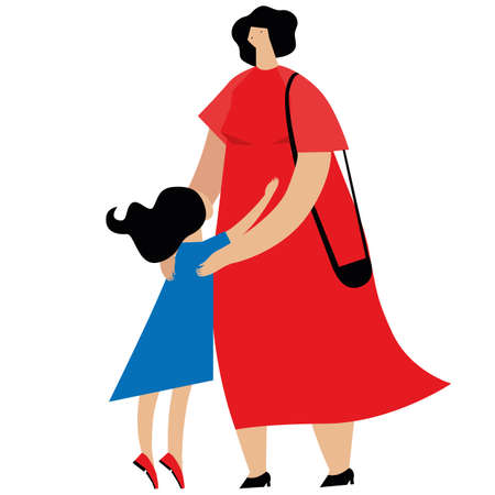 A woman hugs her child. White backgroundのイラスト素材