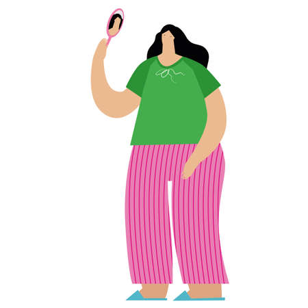 Full-length woman looking at her reflection in the mirrorのイラスト素材