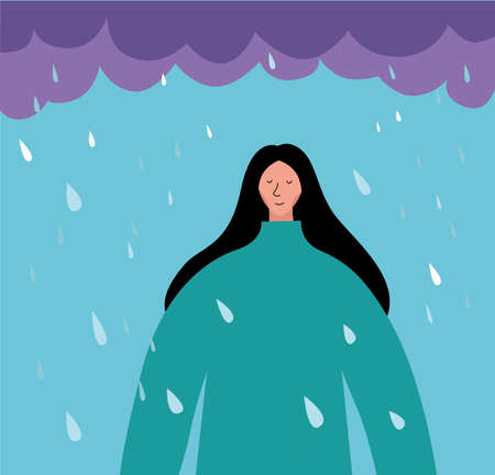 Young woman in the rainのイラスト素材