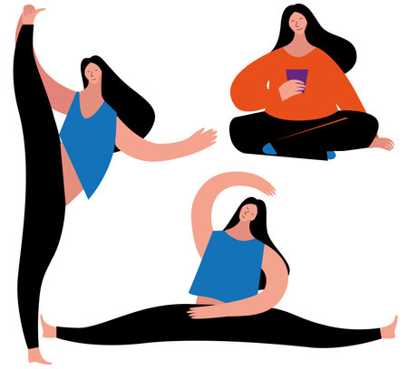 Sports set with a woman doing sportsのイラスト素材