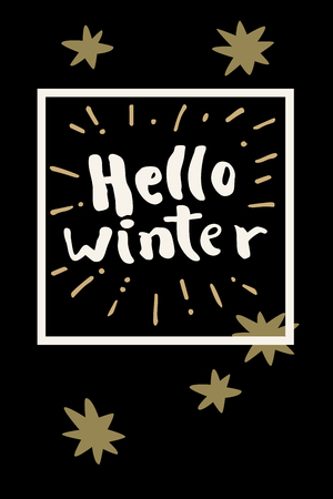 Hello Winter! Vintage hand drawn greeting card. Gift tag, postcard, photo overlay. Modern calligraphic artwork. Vector illustrationのイラスト素材