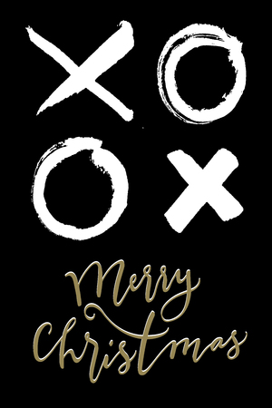 Merry Christmas! Xoxo. Vintage hand drawn greeting card. Gift tag, postcard, photo overlay. Modern calligraphic artwork. Vector illustrationのイラスト素材