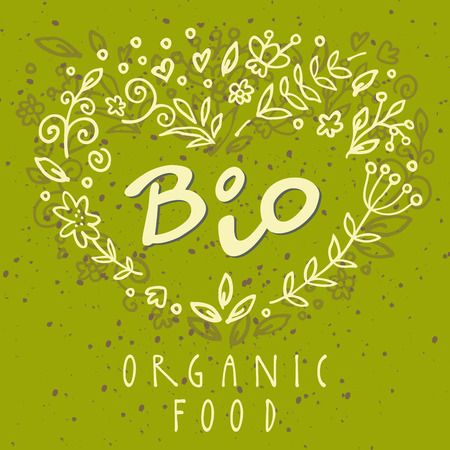 Bio organic healthy food restaurant menu logo label template with floral and vintage elementsのイラスト素材