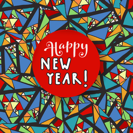 Happy New Year 2017.  Modern calligraphic card on seamless abstract geometric background with triangles in graffiti street art style. Hand lettering, Modern calligraphy. Vector illustrationのイラスト素材