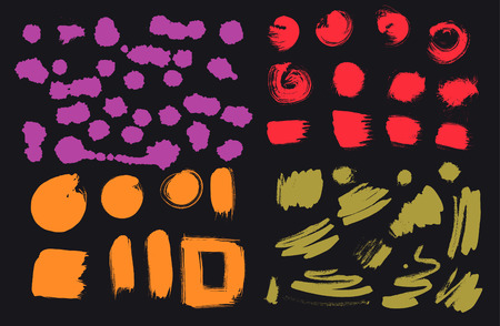 Bright colorful vivid, cheerful, optimistic ink brush strokes, blots, sprinkles, dabs and daubs. Set of grungy Oriental design elements for your design. Creative handmade collection in vectorのイラスト素材