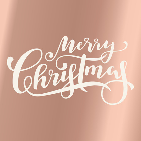 Merry Christmas calligraphy in rose gold colors with a gradient. Luxurious Christmas lettering. Luxury holiday season vector illustration. Copper paletteのイラスト素材