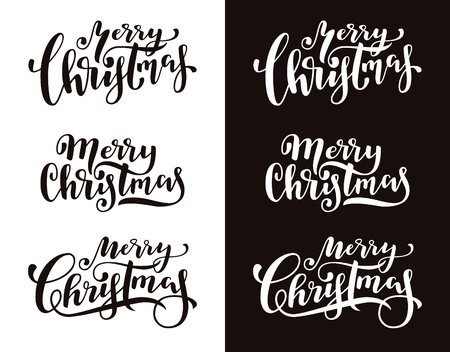 Merry Christmas calligraphy. Amazing Christmas lettering. Black and white holiday season vector illustrationのイラスト素材