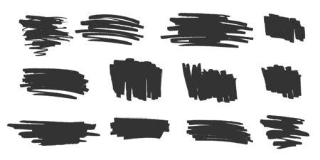 Vector grunge elements. Set of grungy hand drawn scribbles, marker strokes and highlight frame backgrounds isolated on white. Universal creative contemporary design elements illustrationのイラスト素材