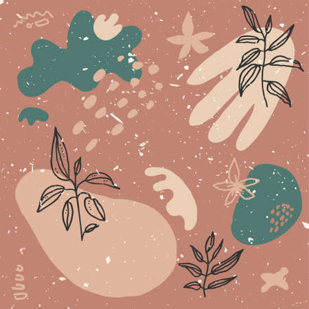 Abstract creative hand drawn composition in Memphis vintage style. Fluid organic shapes in muted earthy matte colors for e-commerce and social media marketing. Trendy creative vector illustrationのイラスト素材
