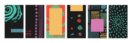 Set of artistic templates for social media marketing, phone screen proportions. Colorful grungy...