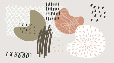Abstract contemporary artistic background. Wall art with hand drawn elements in neutral colors....