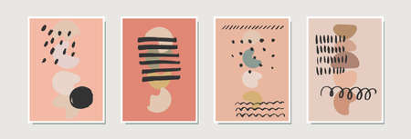 Set of abstract contemporary artistic prints. Wall art with hand drawn elements in muted neutral...