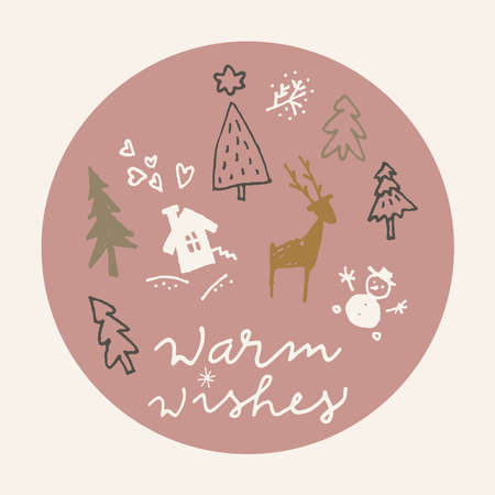 Warm Wishes. Vintage winter holidays calligraphic card. Merry Christmas vintage artistic greeting card. Creative illustrationのイラスト素材