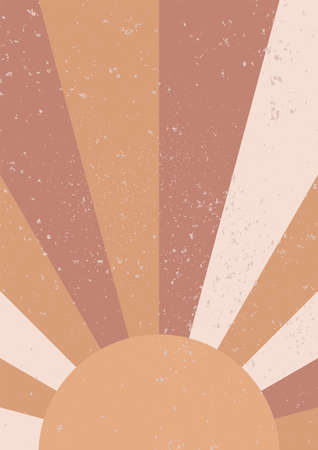 The Sun. Minimalist geometric wall art. Abstract landscape for boho aesthetic interior. Home decor wall print. Soft pink, terracotta colors with mustard hues. Sun contemporary printable illustrationのイラスト素材