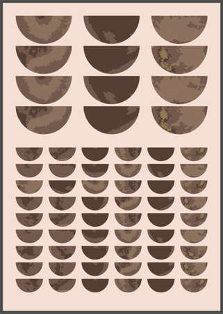 Minimalist Mystic Clay Pots wall art. Abstract geometric print. Boho aesthetic watercolor interior home decor. Neutral colors wall print. Organic texture, dark brown geometric shapes. Printable artのイラスト素材