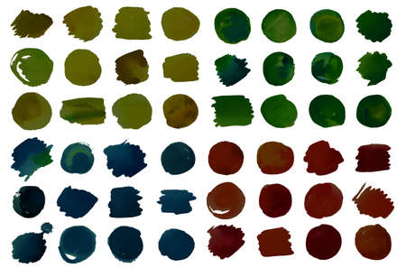 Set of colorful watercolor spots. Hand painted watercolor yellow, red, green, blue color washes. Texture background collection. Artistic hand drawn illustrationの写真素材