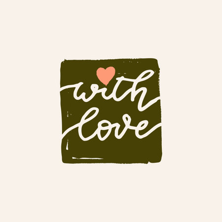 With Love. Hand drawn Valentines Day quote card. Boho style love logo. Bohemian badge, postcard, photo overlay, greeting card, T-shirt print in retro style. Vintage calligraphic illustrationのイラスト素材