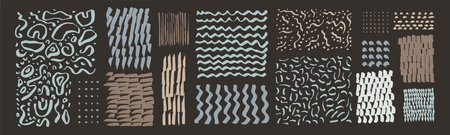 Set of grungy hand drawn textures. Lines, dots, smears, waves, brush strokes. Hand drawn elements for your graphic designのイラスト素材