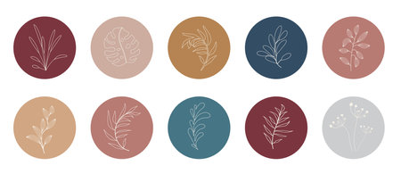 Abstract artistic organic story highlight cover templates isolated on white background. Botanical illustration in neutral earth tone colors. Hipster design elements setのイラスト素材