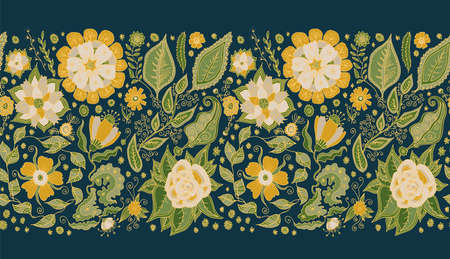 Floral seamless border. Hand drawn luxurious botanical repeat background. Greenery, flowers seamless...