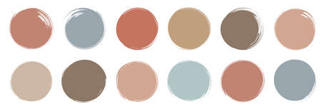 Abstract artistic Korean, Chinese, Japanese ink brush circles. Set of neutral colored Oriental terracotta isolated hand drawn artistic design elements for sale promotion, social media highlightsのイラスト素材