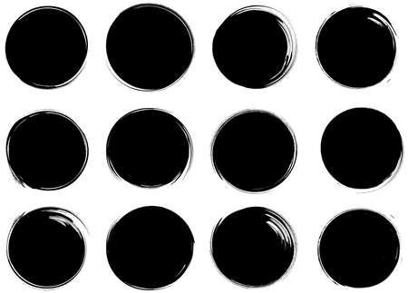 Ink brush circles sales banner set. Collection of Oriental isolated hand drawn artistic design elements for sale promotion, social media advertizing, covers, posters, flyersのイラスト素材