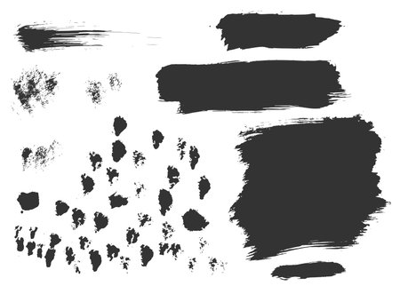 Hand drawn ink design elements. Dry brush stroke textures. Set of grunge black artistic brushstroke design elements isolated on white backgroundのイラスト素材