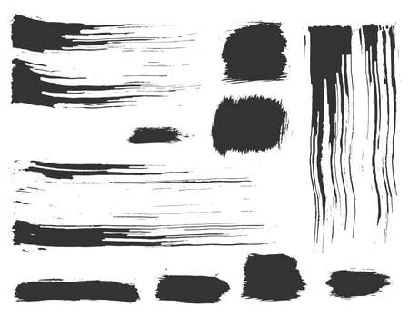 Hand drawn ink design elements. Dynamic dry brush strokes and rectangles. Artistic set of grunge black artistic brushstroke elements on white background for your designのイラスト素材