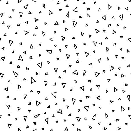Hand drawn seamless pattern with tiny small triangles. Artistic digital paper. Endless texture backdrop. Tileable background illustration in black and white colorsのイラスト素材